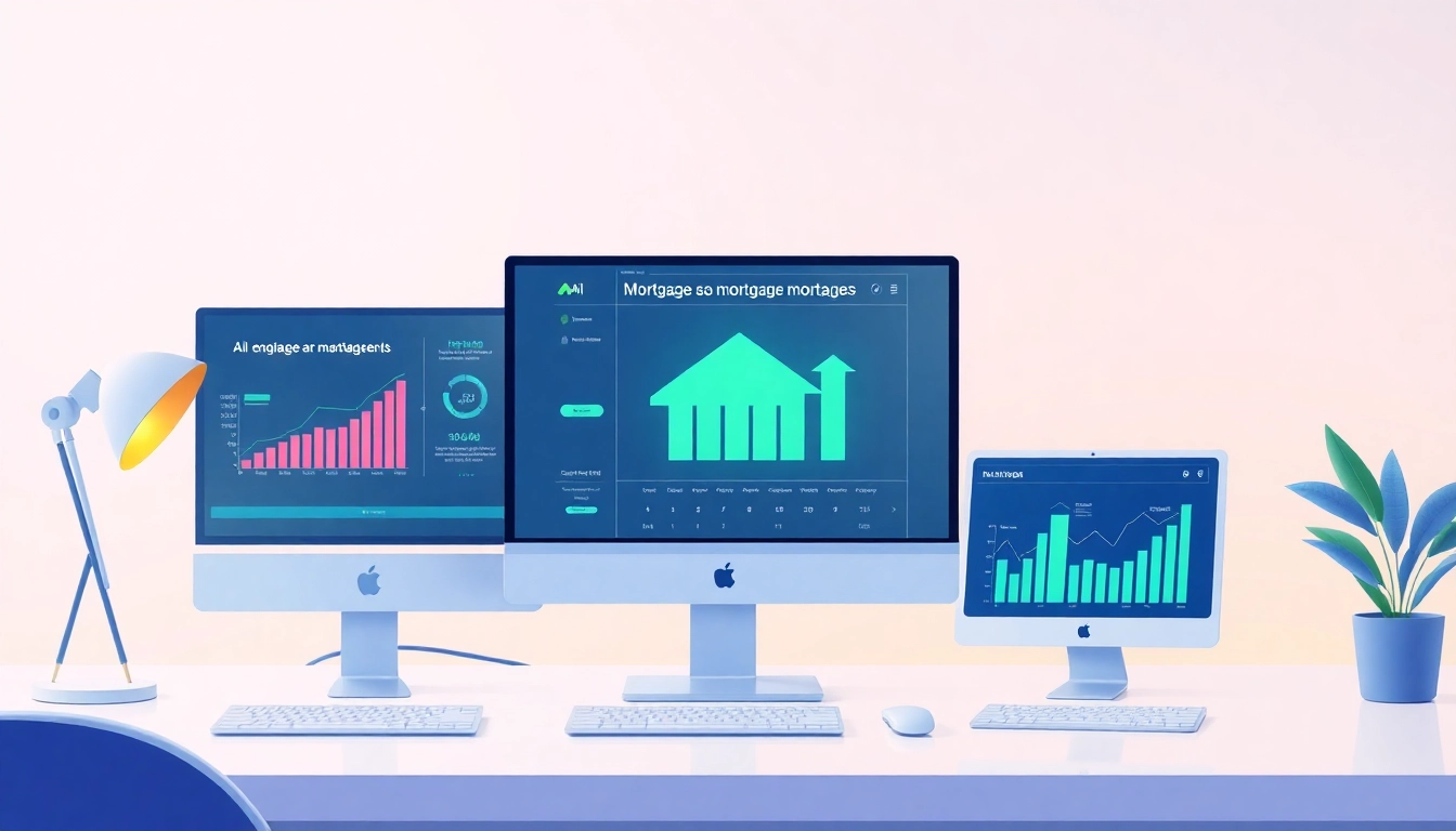 Visualize the mortgage process with AI, showcasing an interactive digital interface streaming efficiency and innovation in home loans.