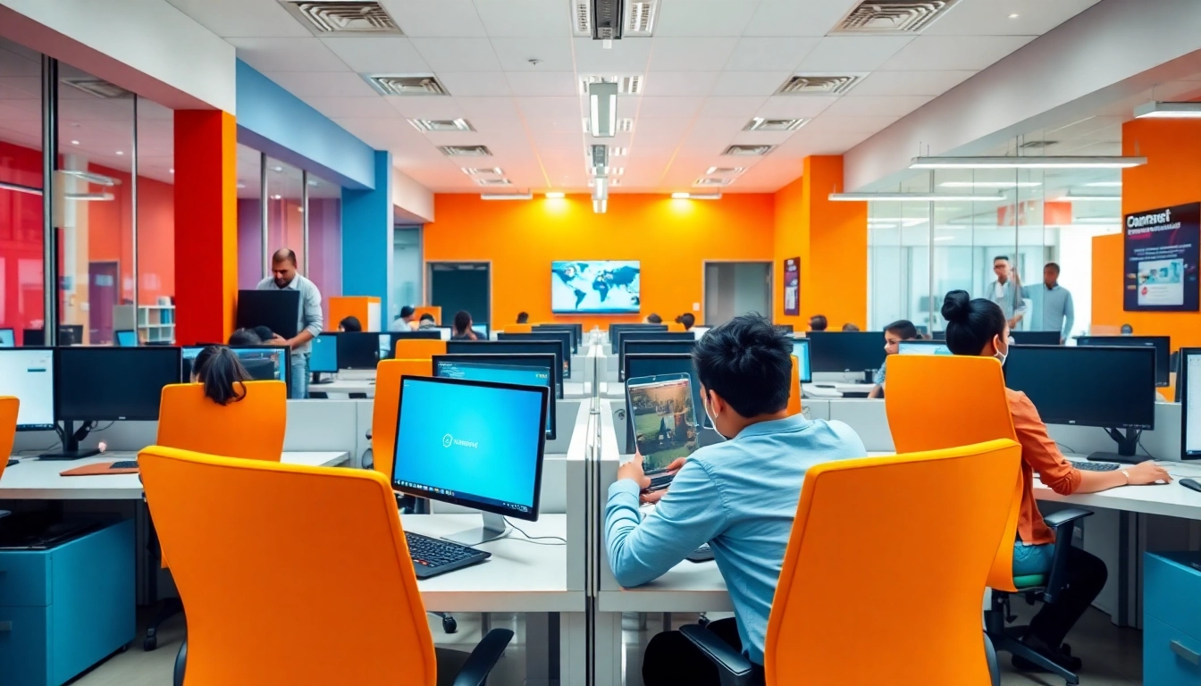 Professional staff operating a busy call center in Tijuana, showcasing modern equipment and a dynamic environment.