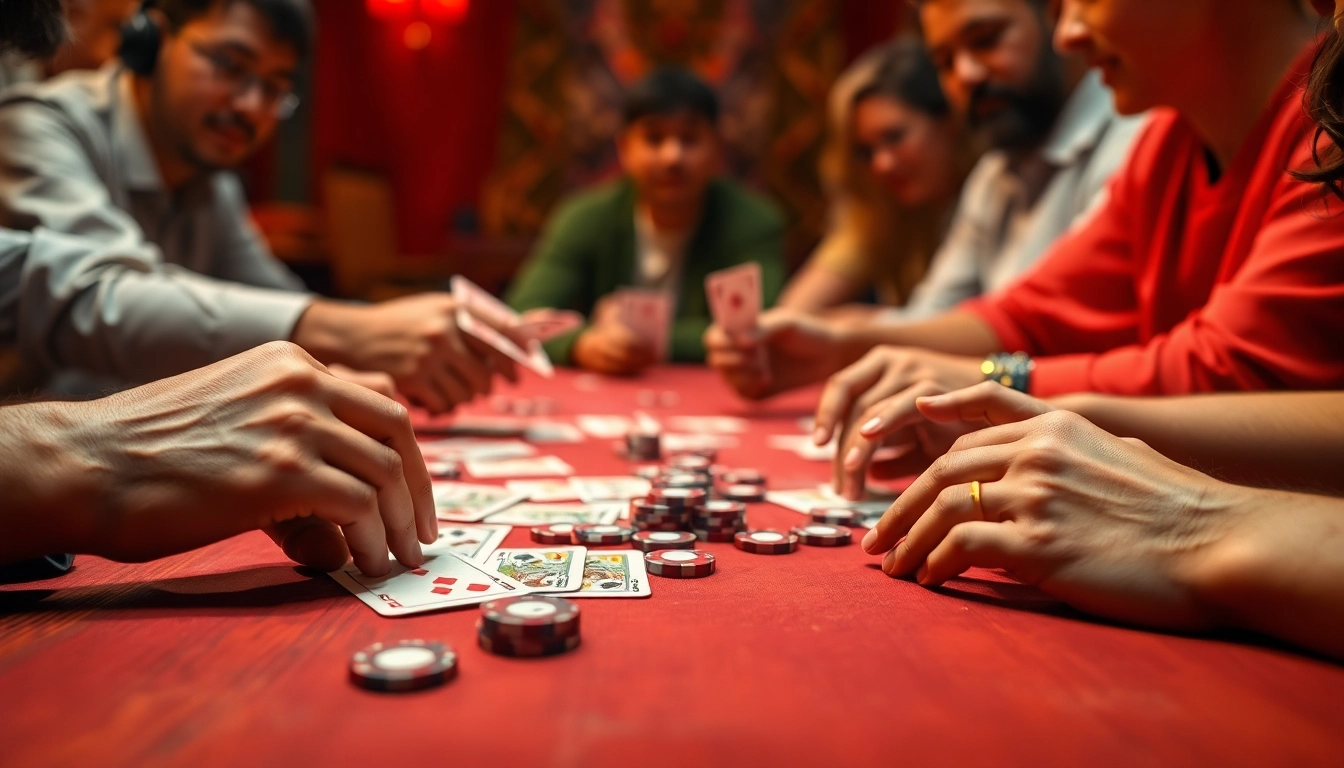 Experience the excitement of rummy wealth with players enjoying an intense card game.