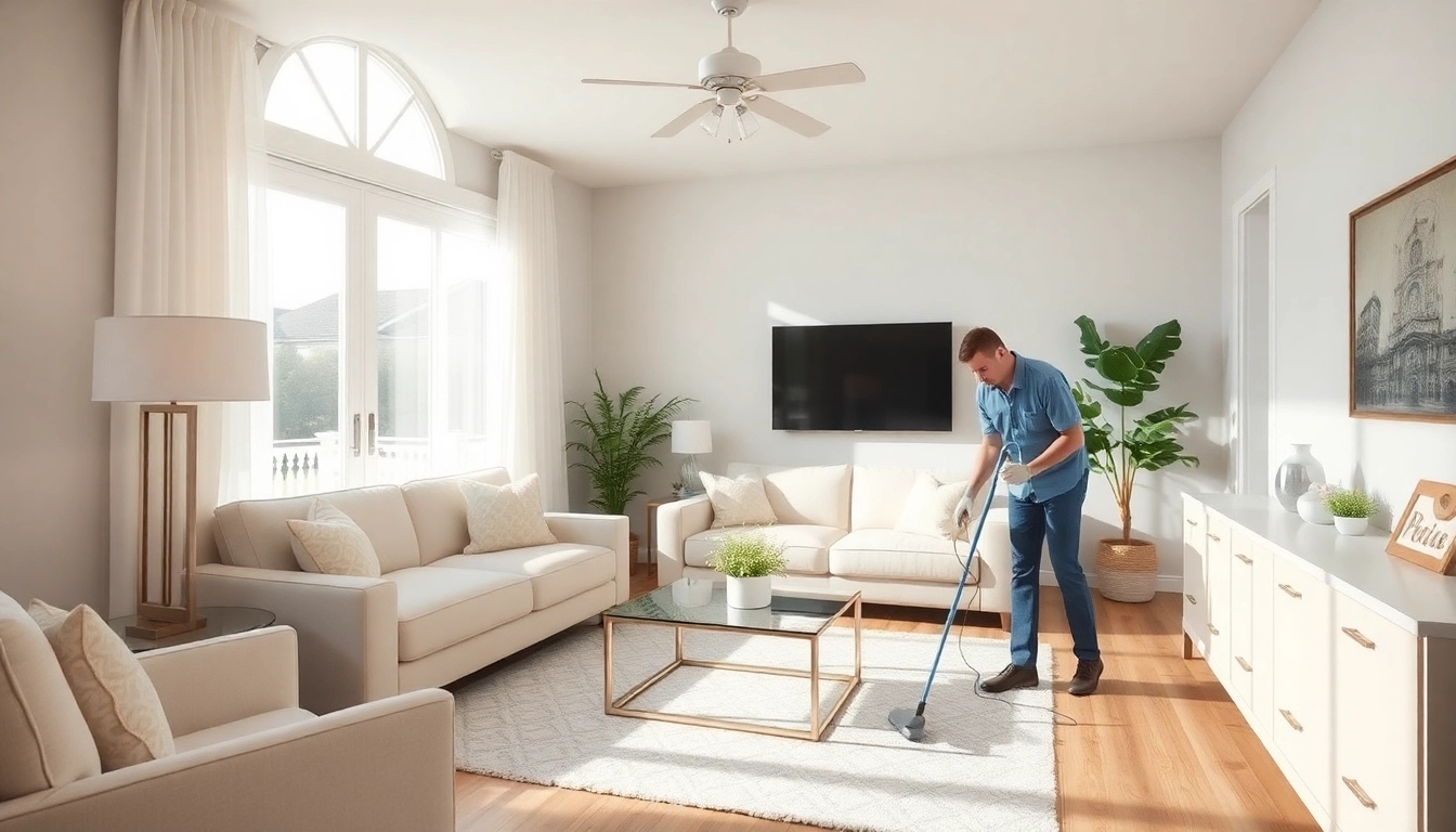 Cleaning company in Jacksonville providing thorough cleaning services in a cozy living room environment.