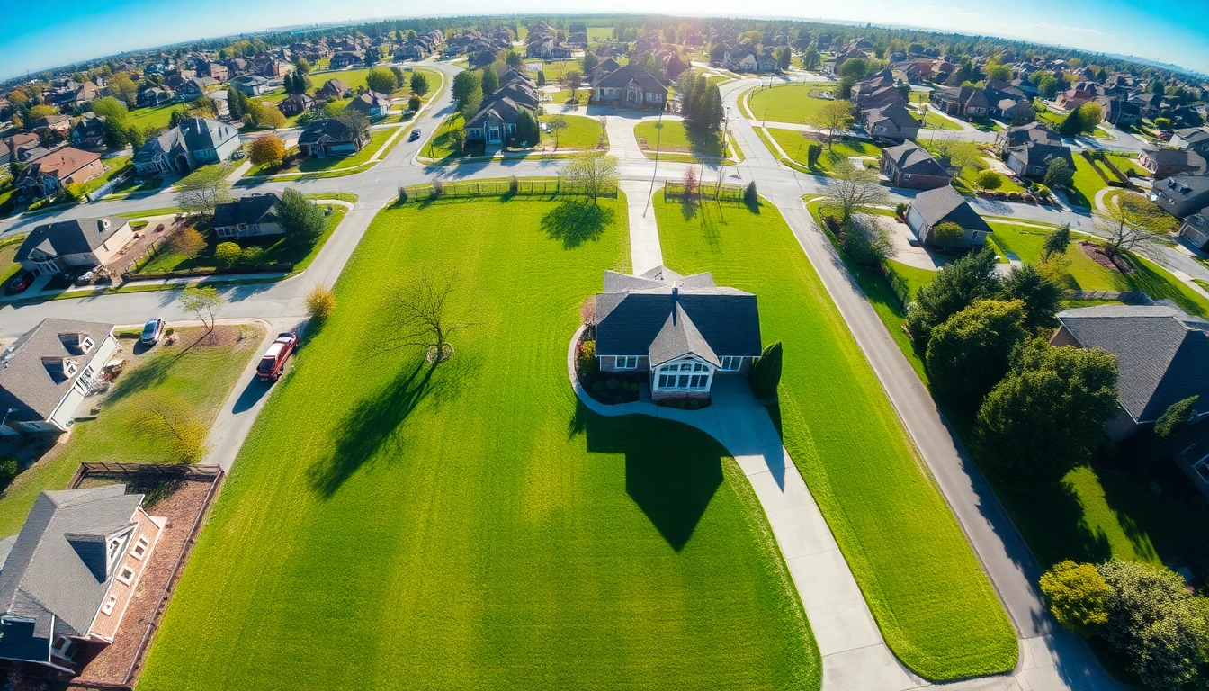 Showcasing stunning drone photography for real estate agents, highlighting a suburban property from above with vibrant colors.
