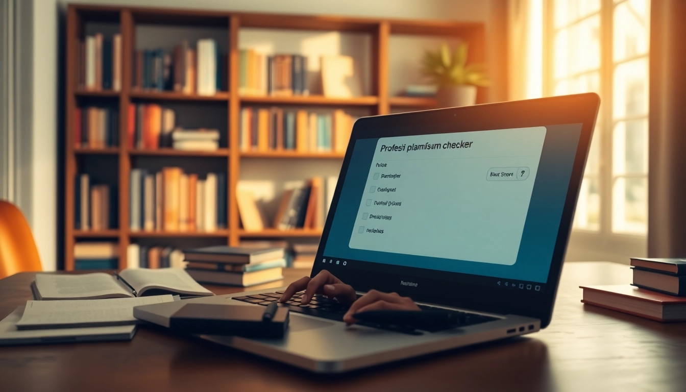Using a plagiarism checker tool on a laptop enhances academic integrity.