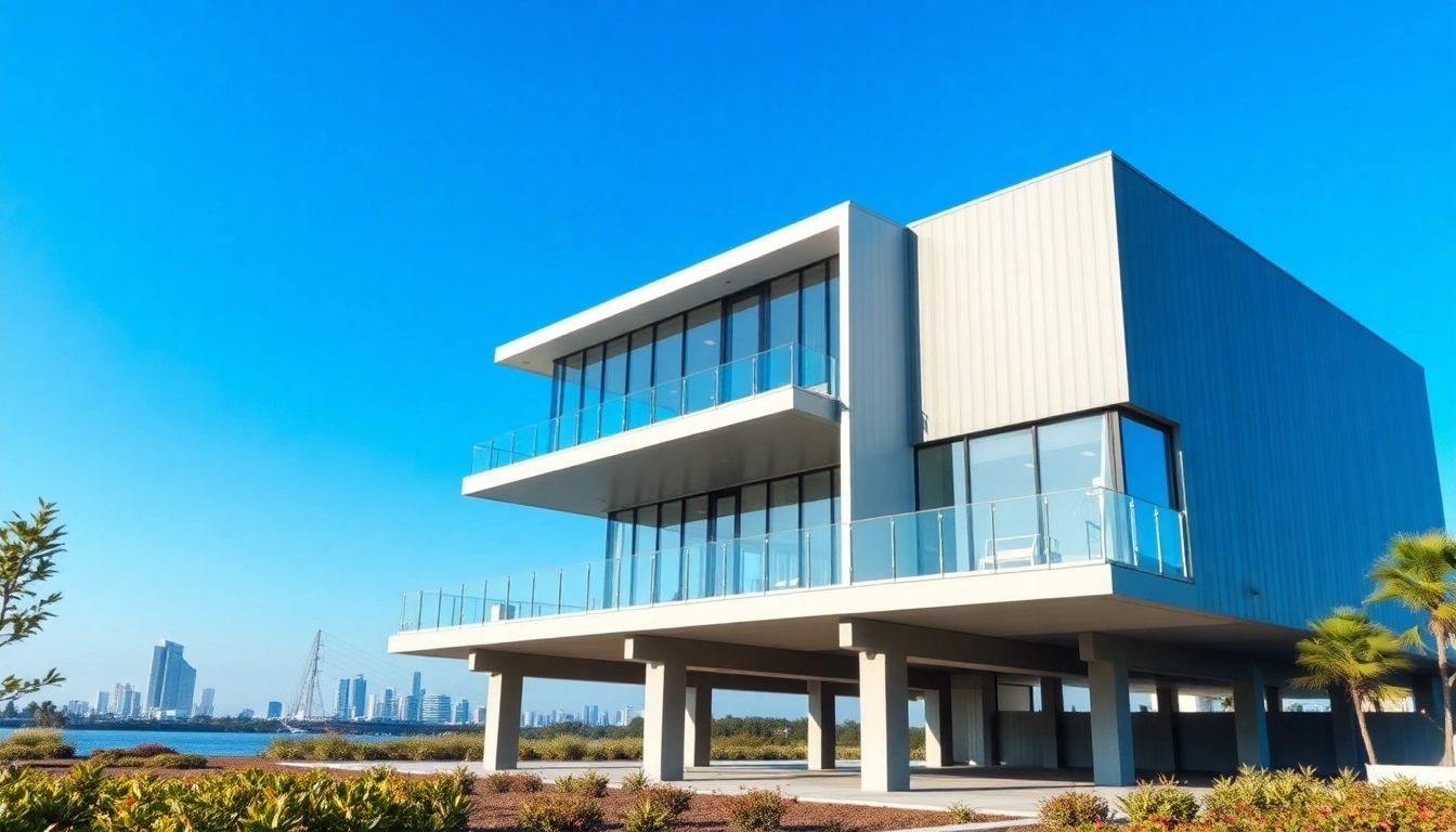 Elevate building presentation highlighting flood-resistant features in a modern architectural setting.