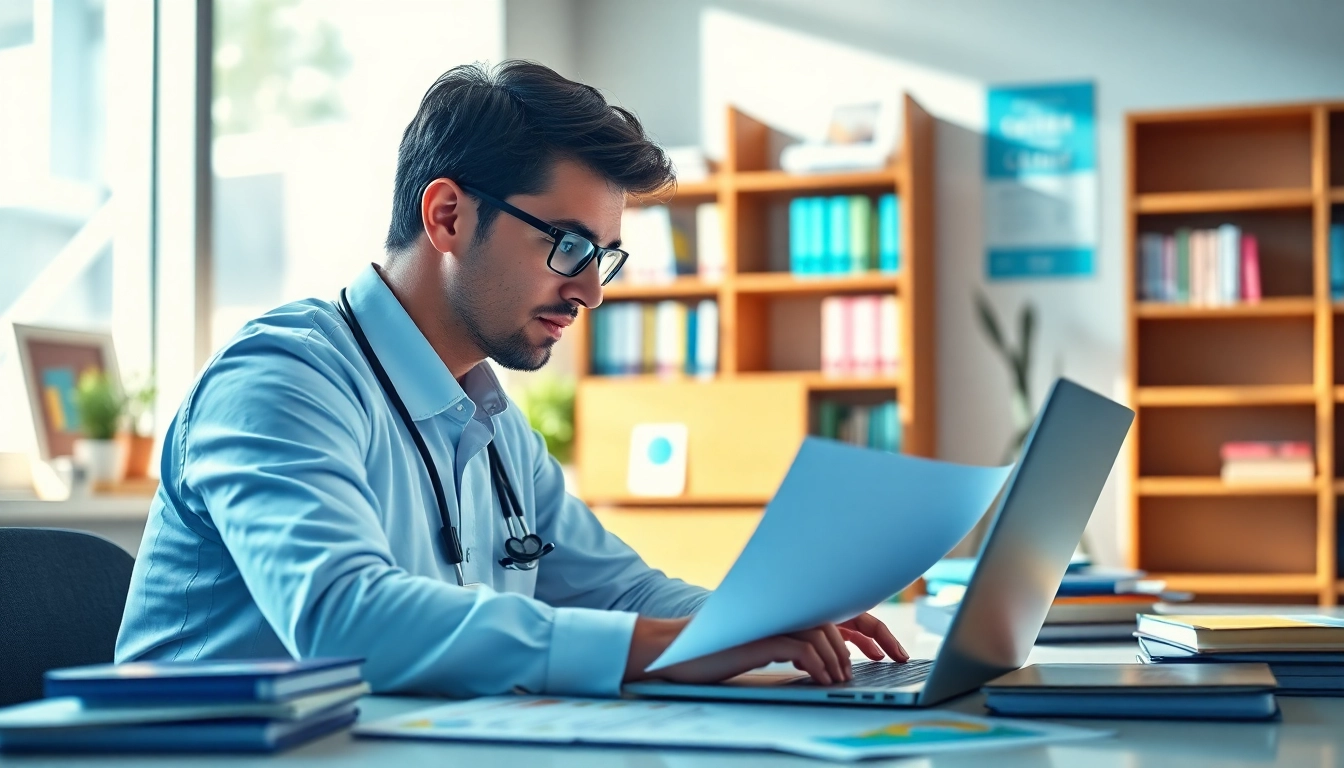Medical coding certification expert analyzing healthcare records in a modern office.