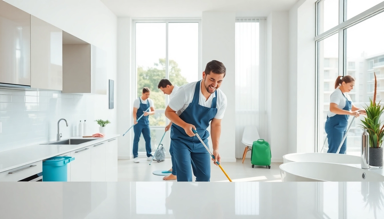 Efficient bond cleaning Brisbane service showcasing professional cleaners in an immaculate apartment.