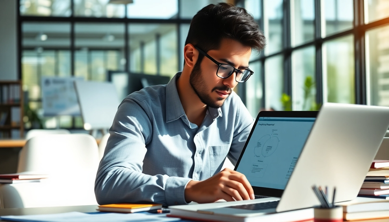 PMP certification study session featuring focused individual in a bright office environment.