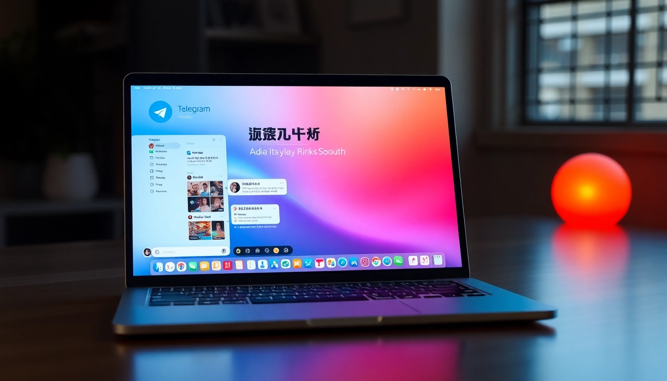 Use telegram电脑版中文 on a vibrant laptop screen, showcasing an engaging desktop interface for users.