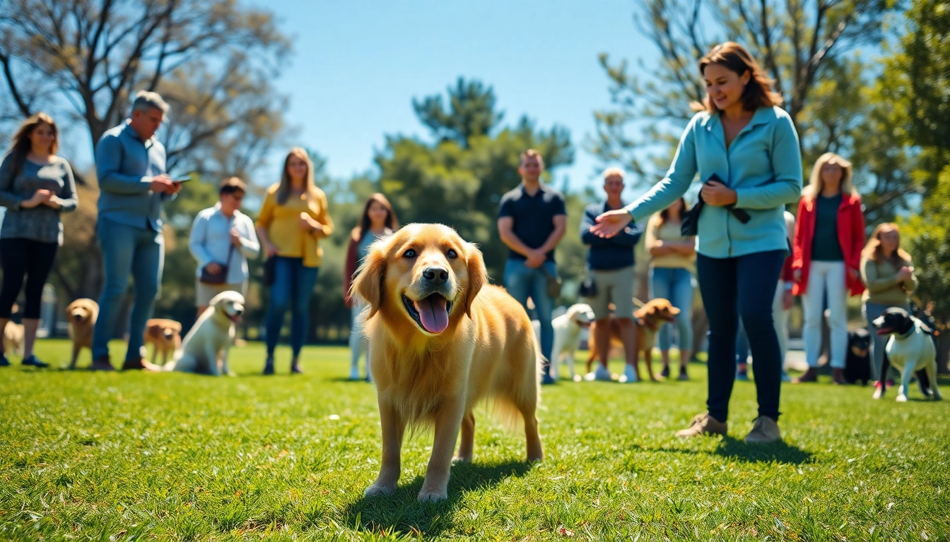 Engaging dog training session in Irvine featuring a trainer and a golden retriever.