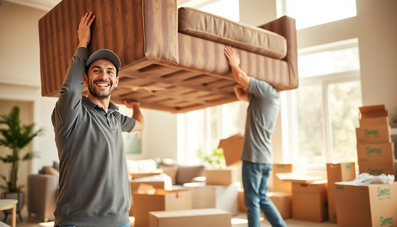 House moves being expertly handled by professional movers in a bright living room.