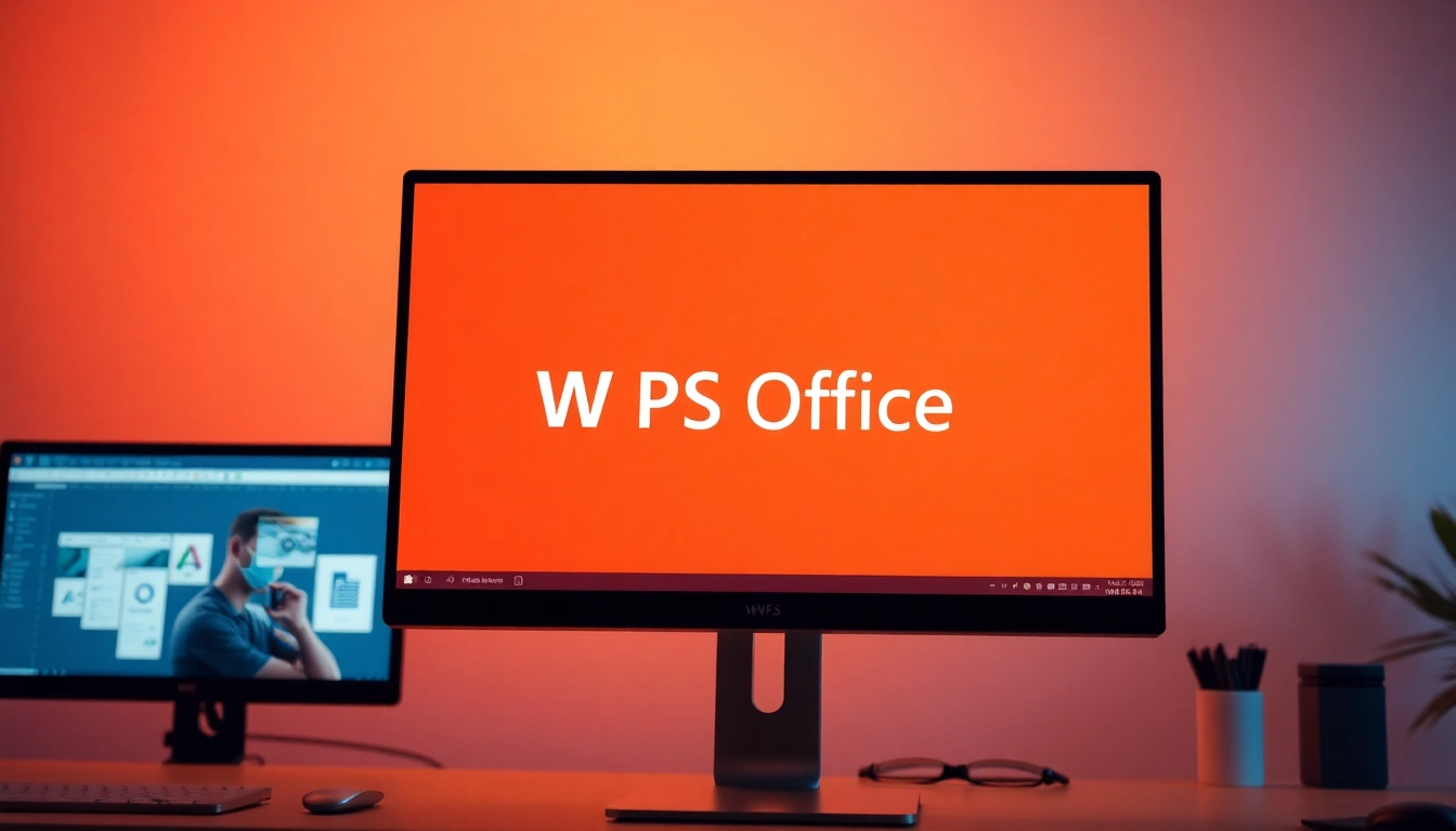 Efficiently showcase wps office下载 software features on a computer screen with a modern workspace.