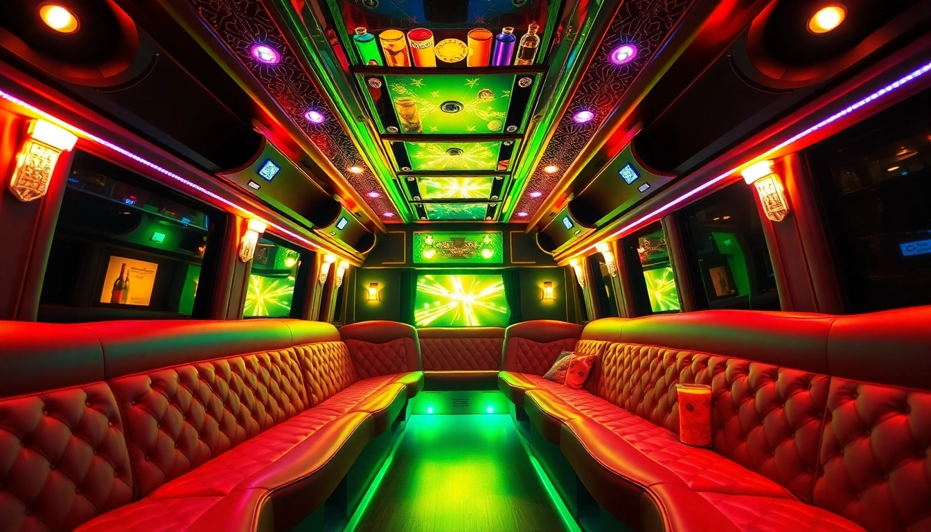 Enjoy a luxurious experience aboard the atlanta party bus with plush seating and vibrant lighting.