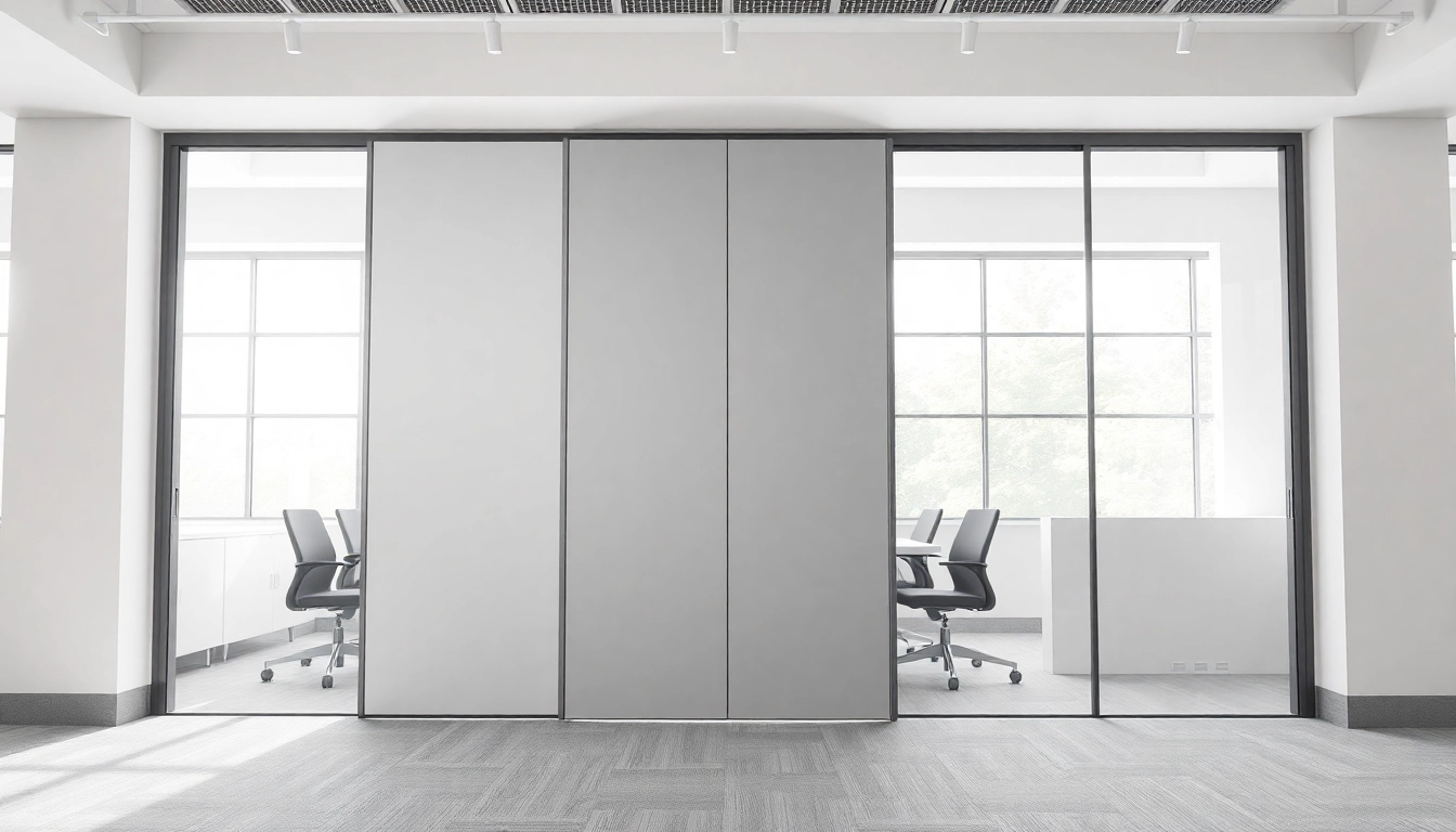 Showcasing a sleek folding partition wall in a modern office that enhances productivity.