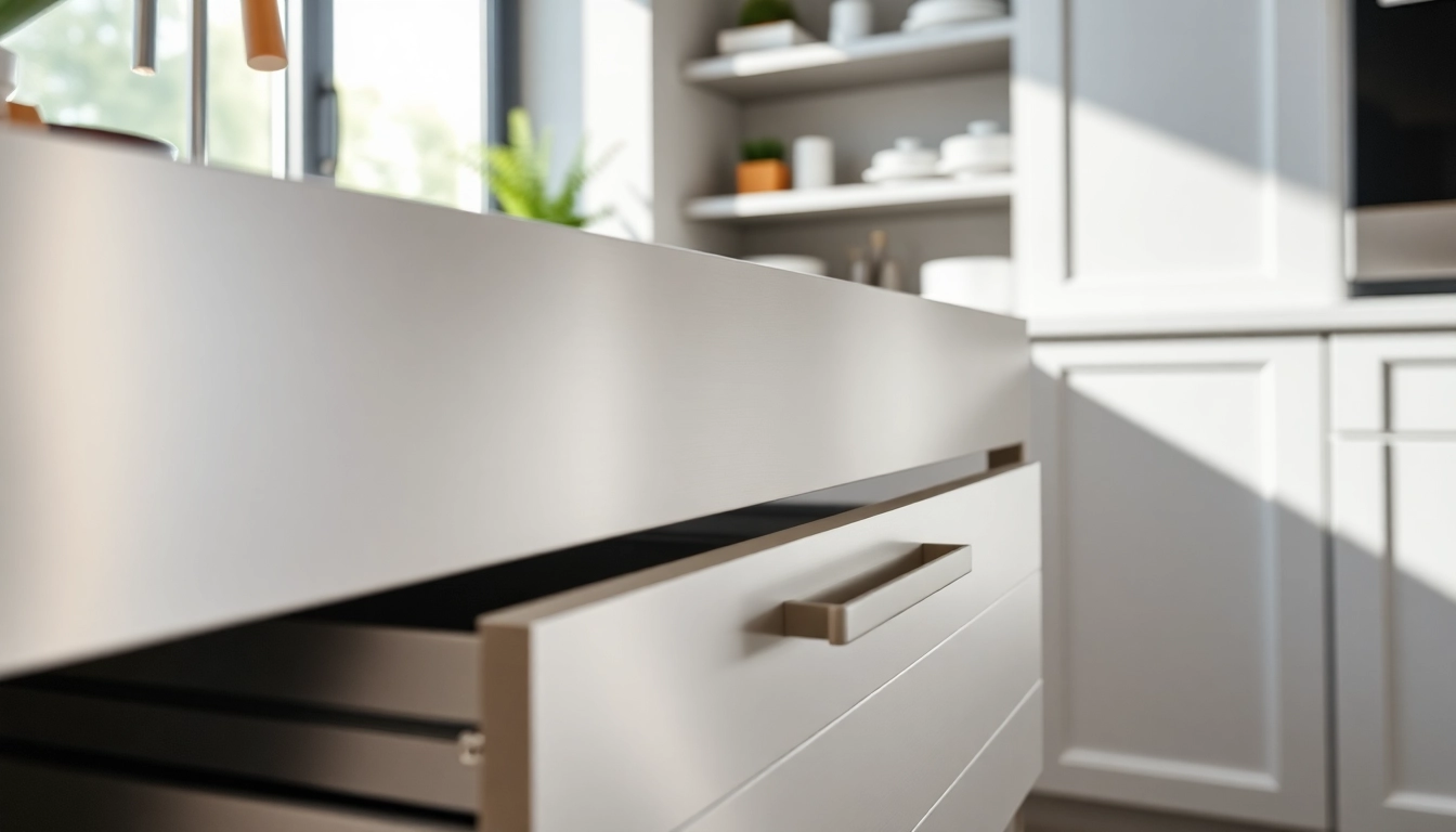 Showcasing a Metal Drawer System integrated into a modern kitchen cabinet design.