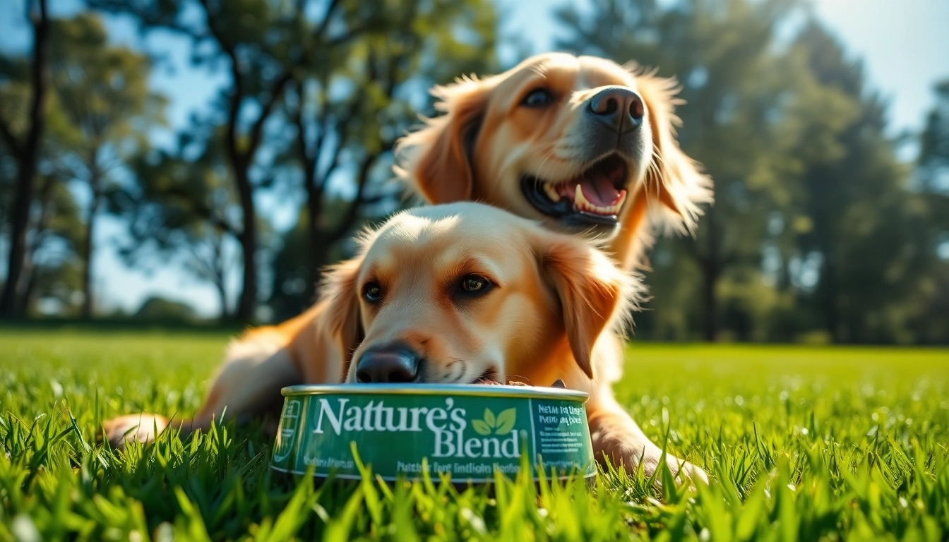 Dog savoring Nature's Blend dog food Canada in a vibrant outdoor setting.