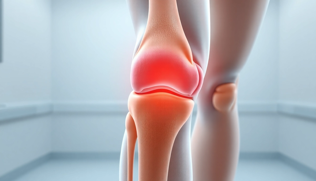 Darstellung von Arthrose mit betontem Gelenkverschleiß und gesunden Geweben.