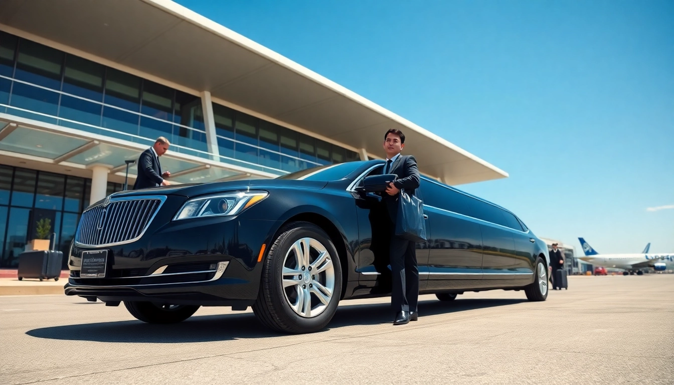 Book a luxurious Limo Vancouver airport service with a stylish black limousine at the terminal.