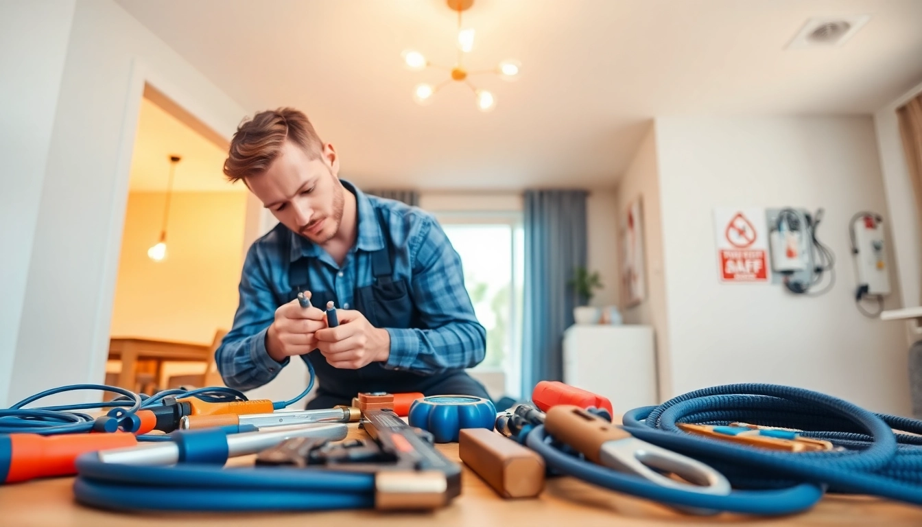 Electrical Service expert repairing wiring, showcasing professionalism and skill in a residential setting.
