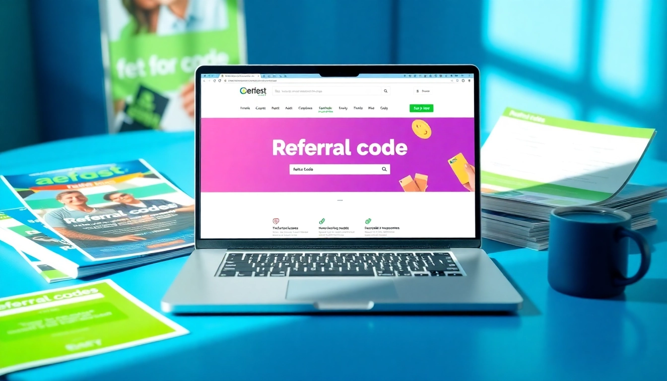 Showcase of vibrant referral codes promotional materials in a digital workspace.