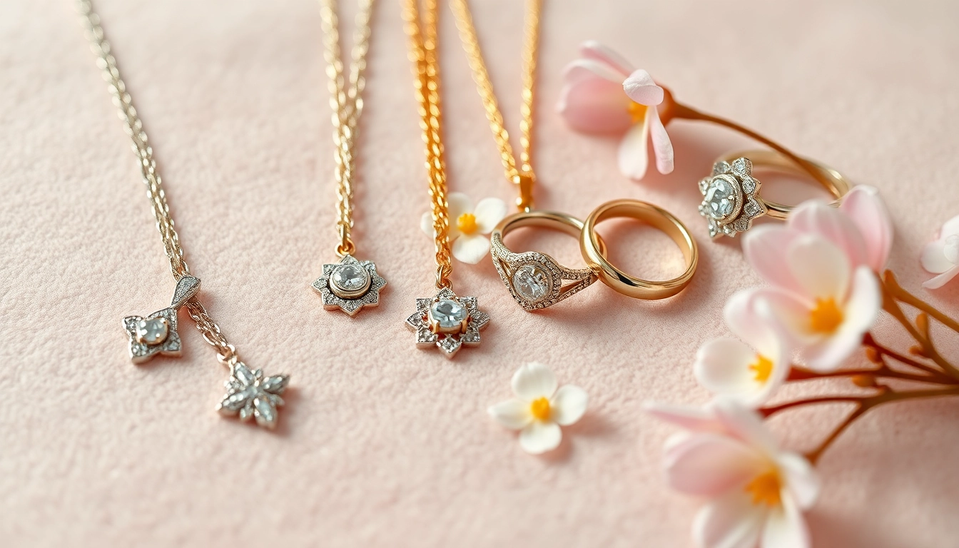 Showcase of women jewelry featuring intricate silver and gold designs against a soft background.