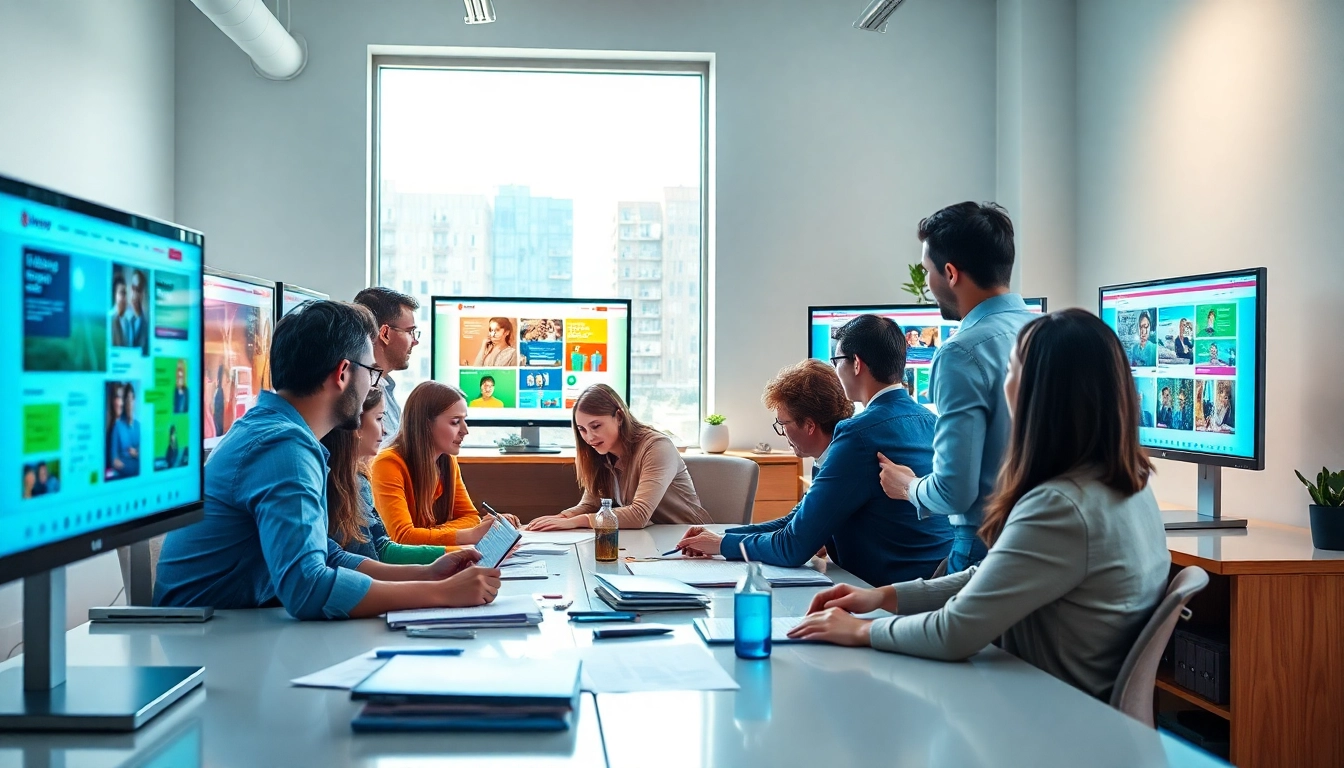 Showcasing a dynamic team focusing on edmonton web design in a bright, collaborative workspace.