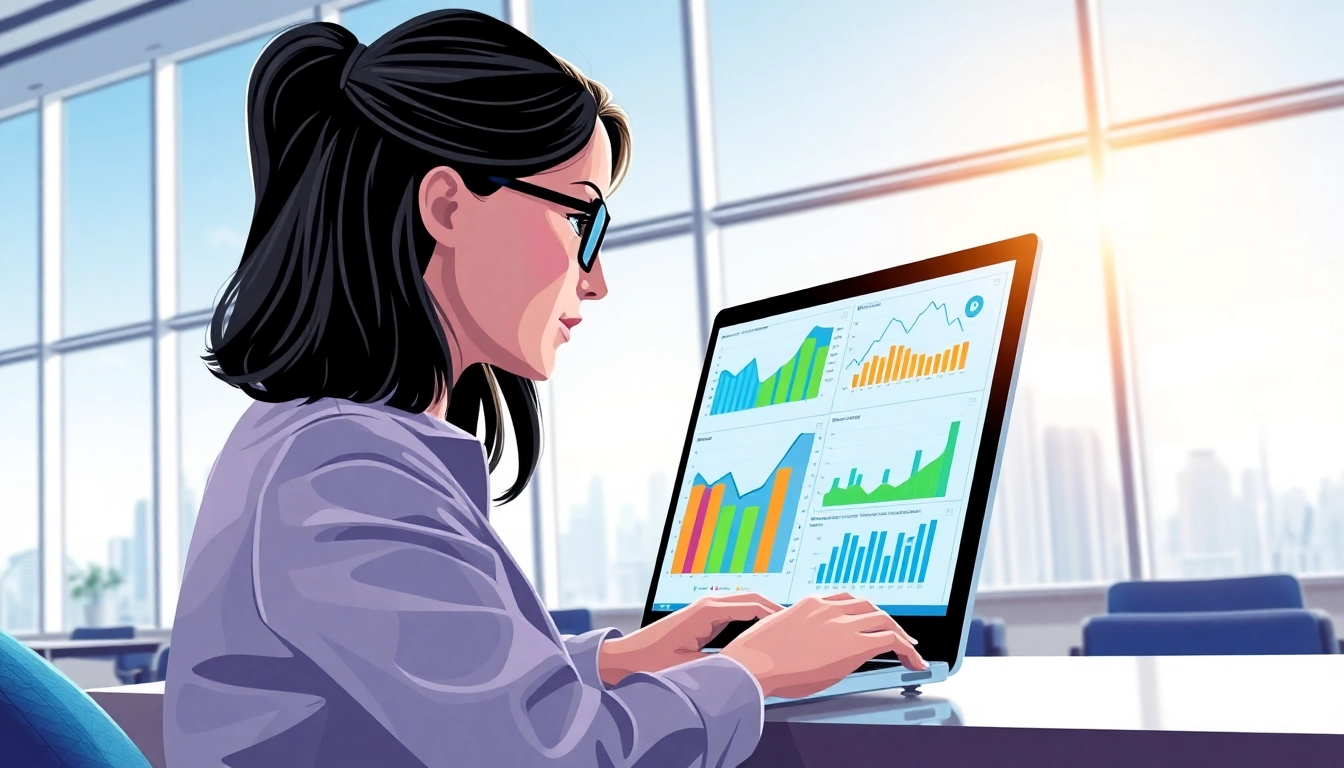 Analyst utilizing ai for competitive intelligence insights with vibrant data analytics.