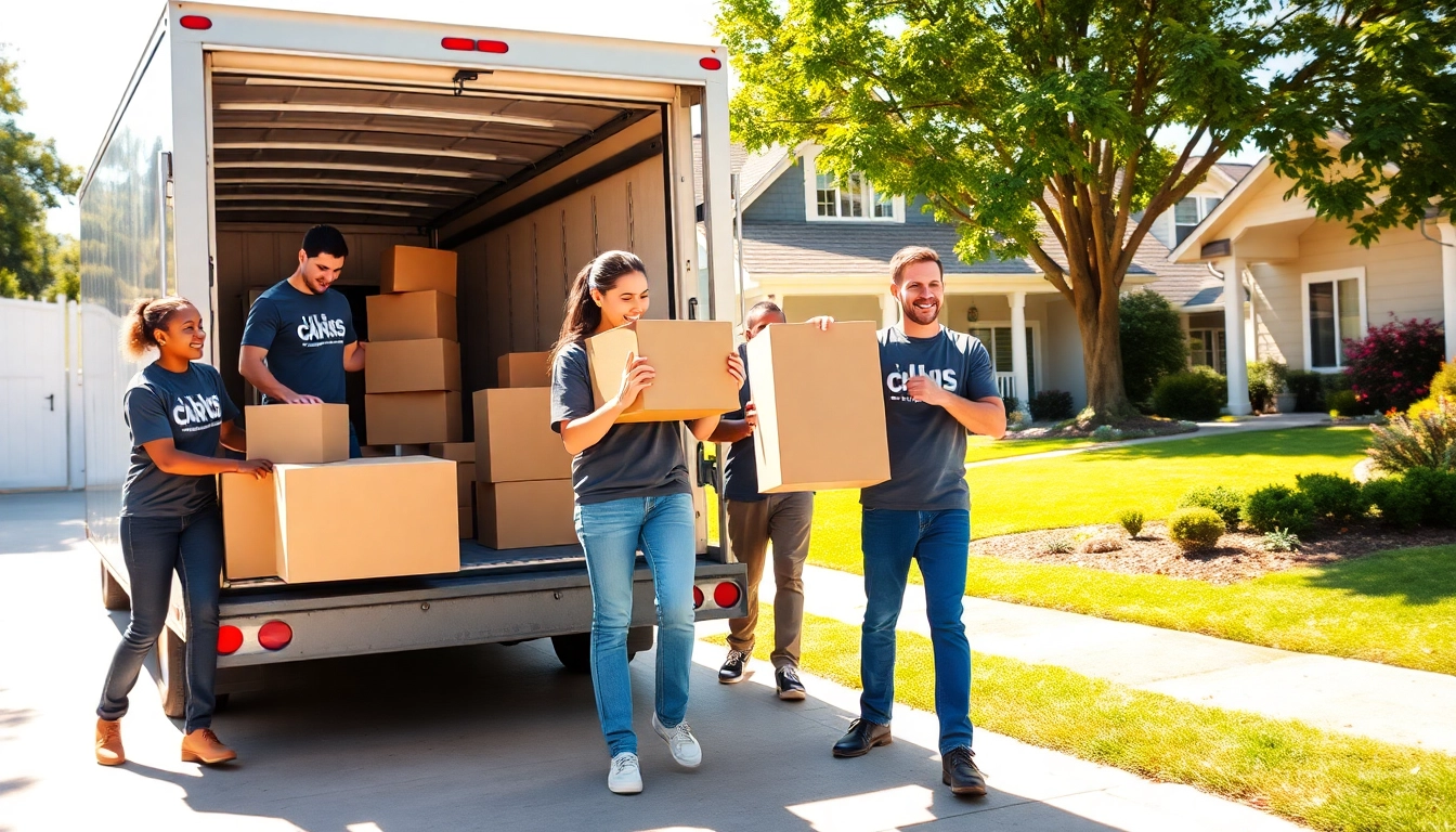 Efficient movers in action at https://bennettsmoving.com/ loading boxes into a truck during a sunny day.