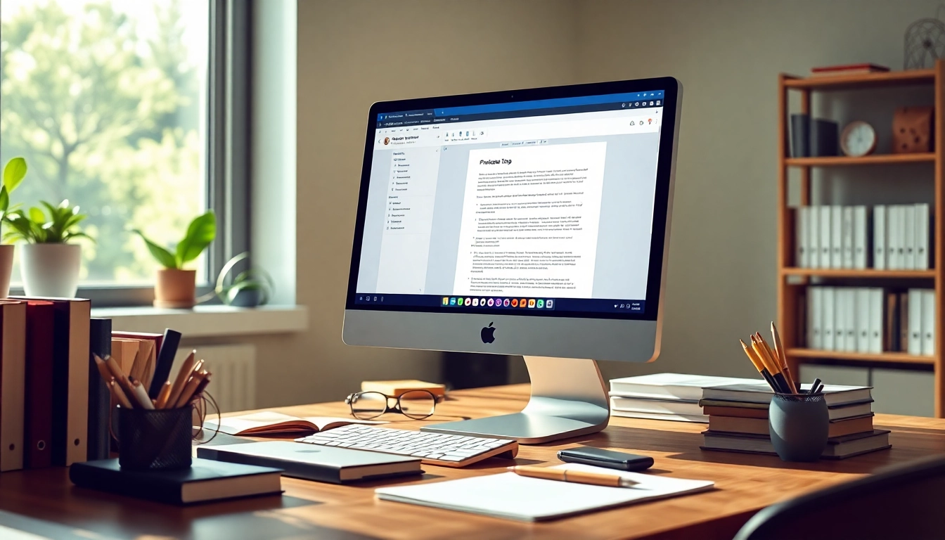 Engage with a powerful plagiarism checker in a modern workspace featuring an organized desk.