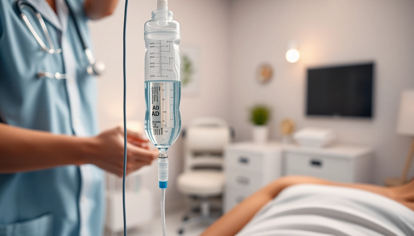 Visual representation of what is nad iv therapy with a healthcare provider administering an IV drip in a calming medical environment.