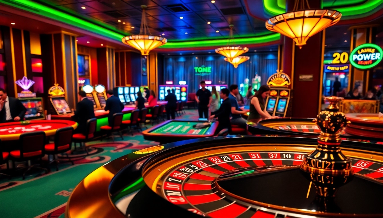 Experience the excitement of TPower casino with vibrant gaming tables and enthusiastic players.
