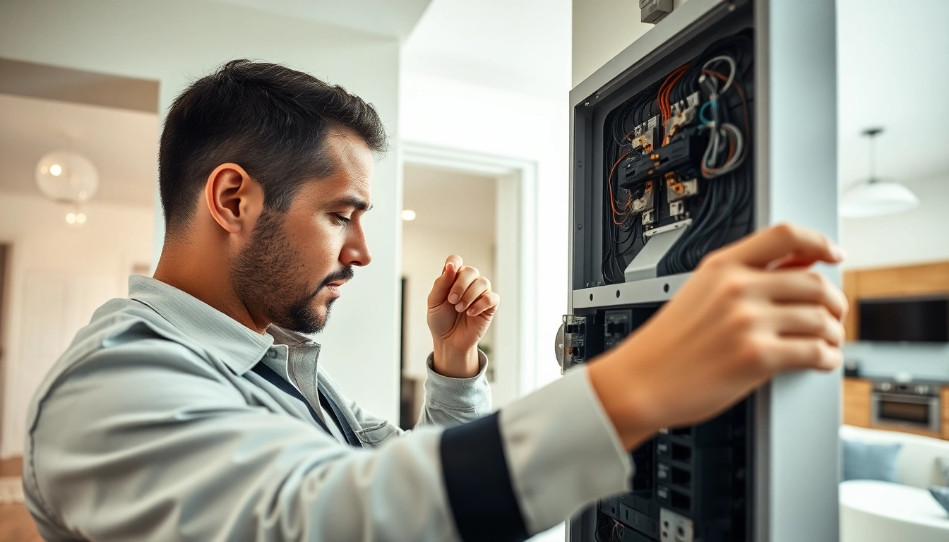 Inspecting an Electrical Panel by a professional electrician in a well-lit home environment.