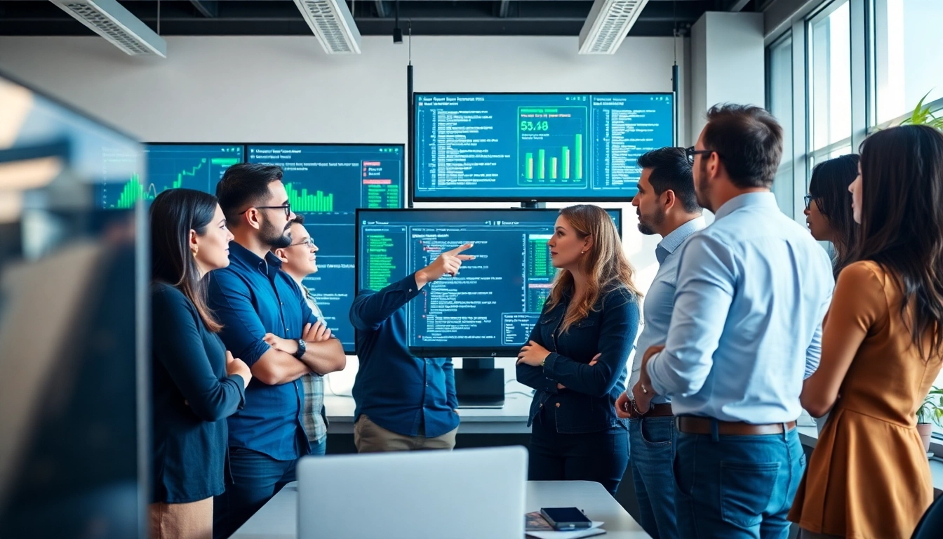 Site reliability engineering experts collaborating in a modern office environment.