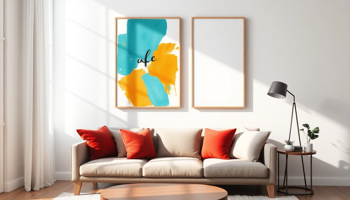 Enhance your living space with modern framed wall art featuring vibrant abstract designs.