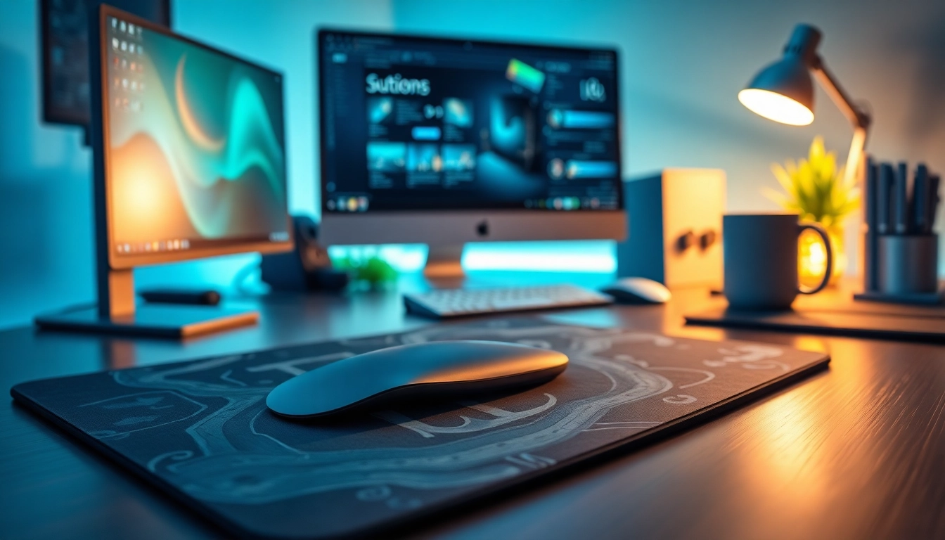 Design a vibrant 3D mouse pad with wrist support showcasing intricate details and a modern workspace.