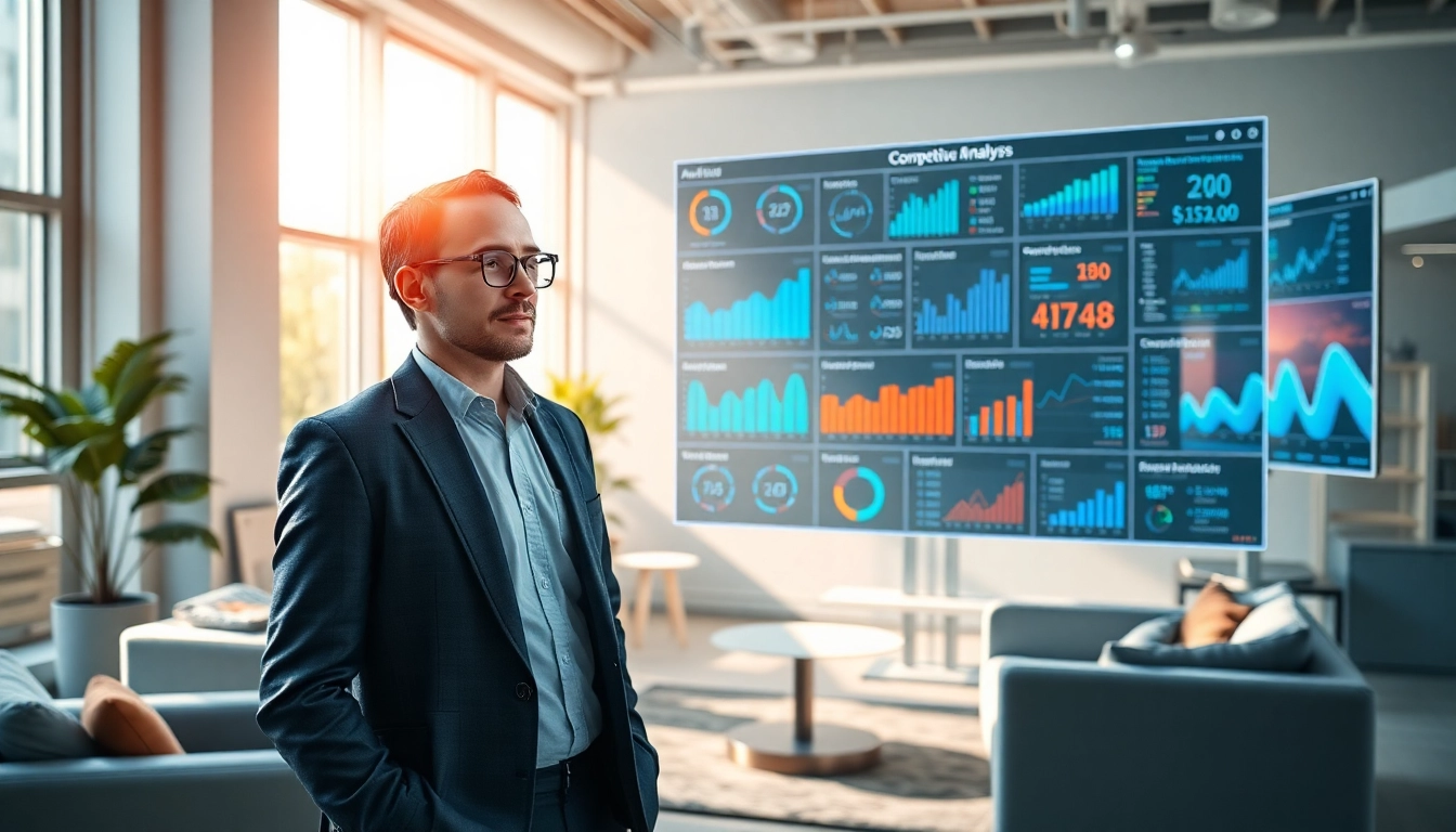 Engaging AI prompts for competitive intelligence showcased in a modern office setting.