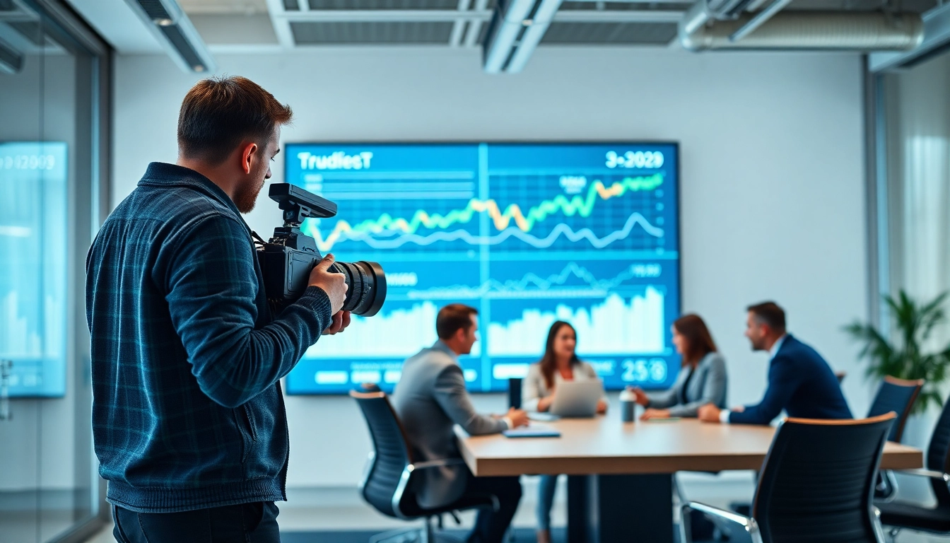 Capture inspiring financial services video production in a collaborative office setting.