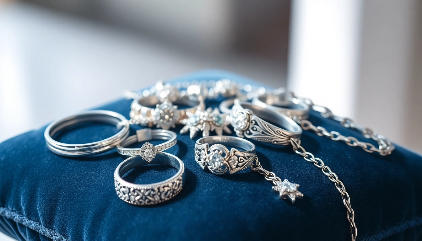Showcase of elegant Silver jewelry featuring intricate designs and polished surfaces.