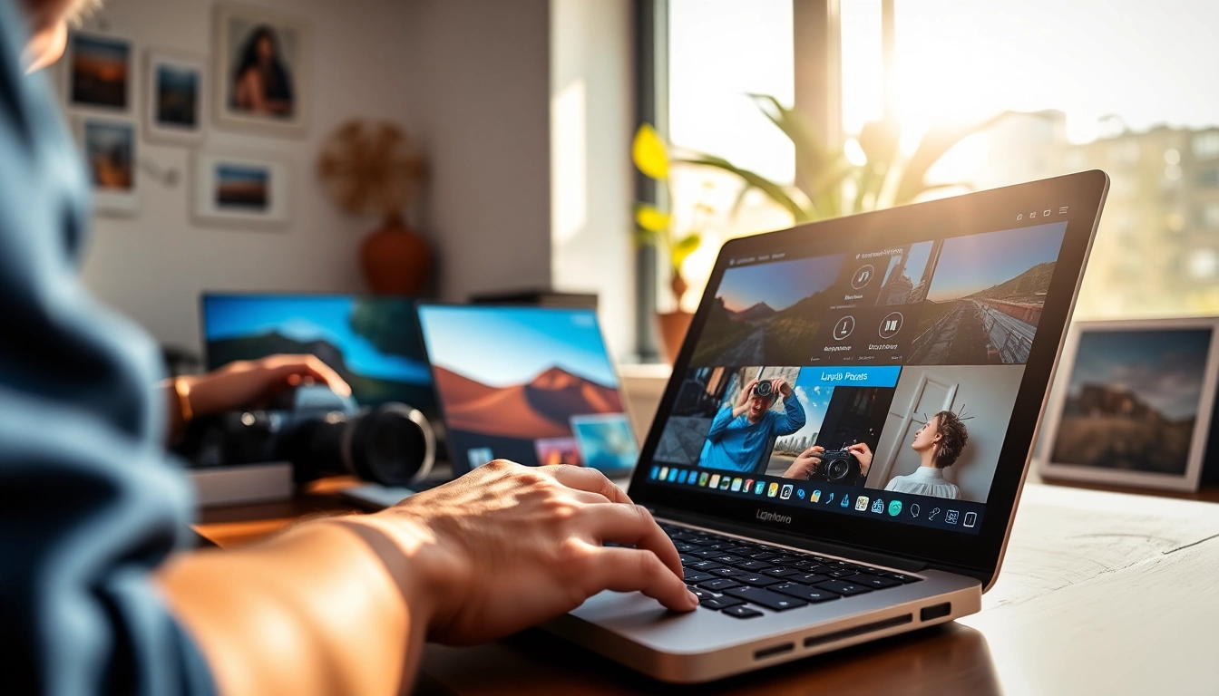 Edit photos using Premium presets with a laptop on a bright, stylish workspace