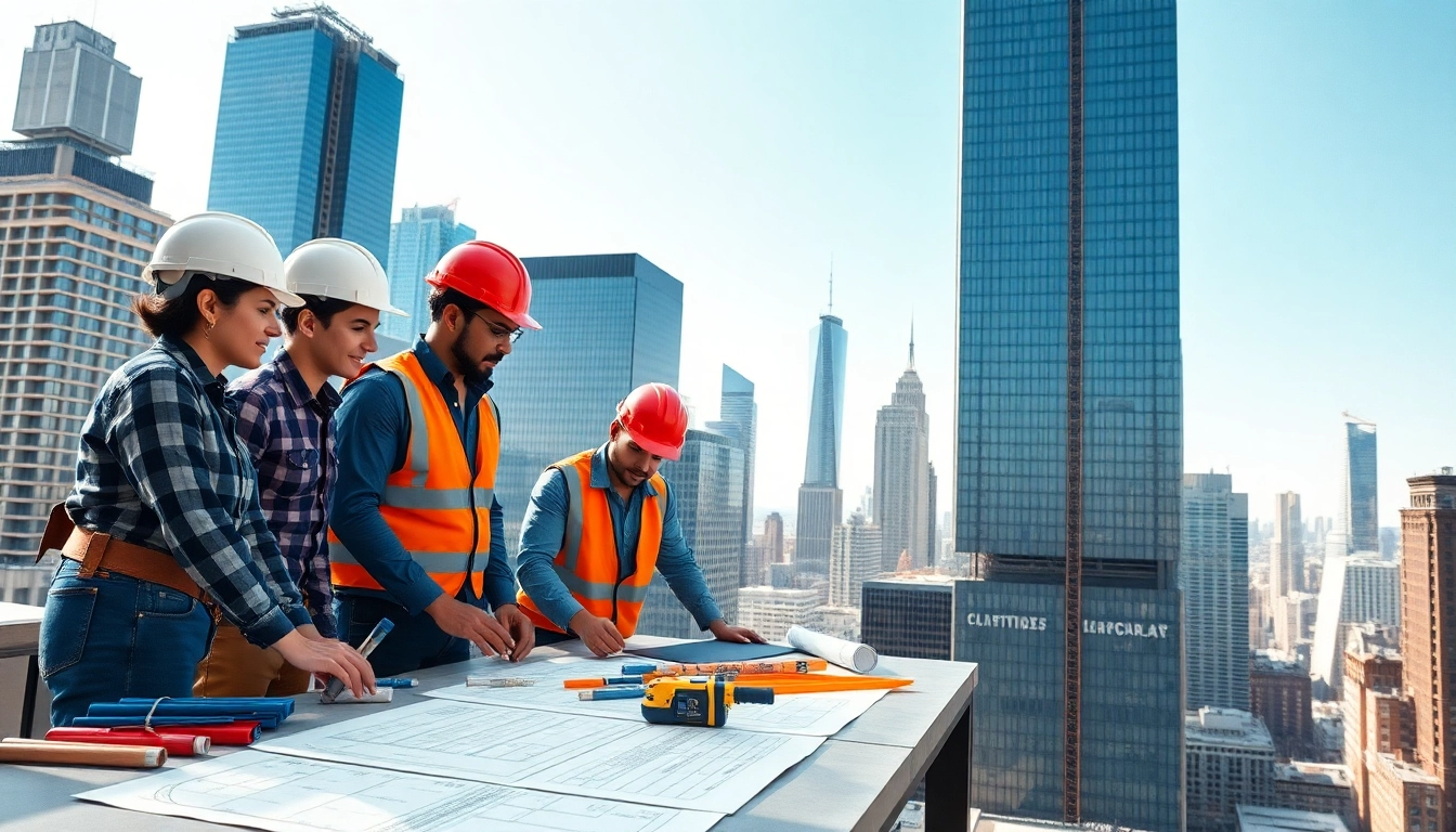 New York City Commercial General Contractor collaborating on skyscraper project in bustling urban landscape.