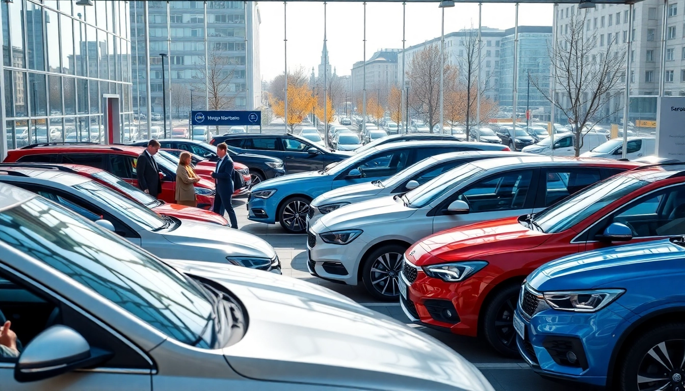 Skup samochodów Warszawa w profesjonalnym salonie z klientami i pojazdami.