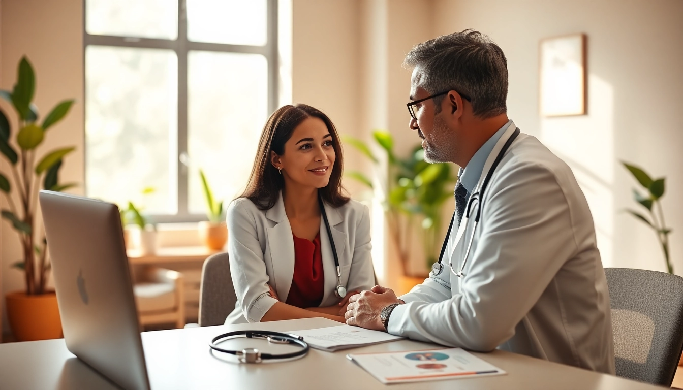 Boutique doctor consulting with a patient in a warm and inviting office environment.