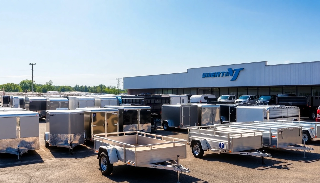 Explore trailers for sale in Massachusetts at a vibrant dealership, featuring diverse models in natural light.